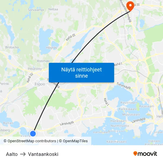 Aalto to Vantaankoski map