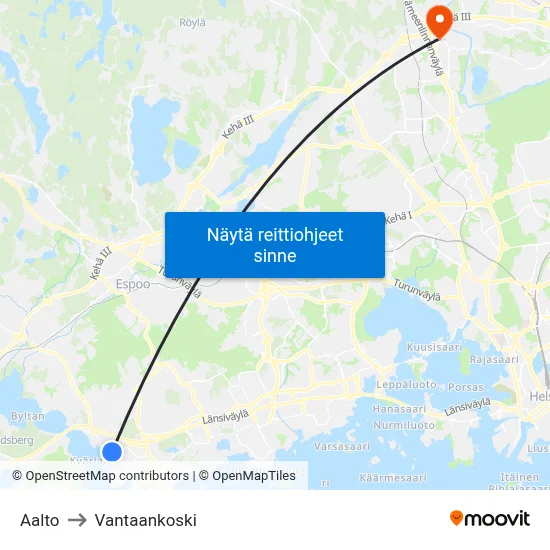 Aalto to Vantaankoski map