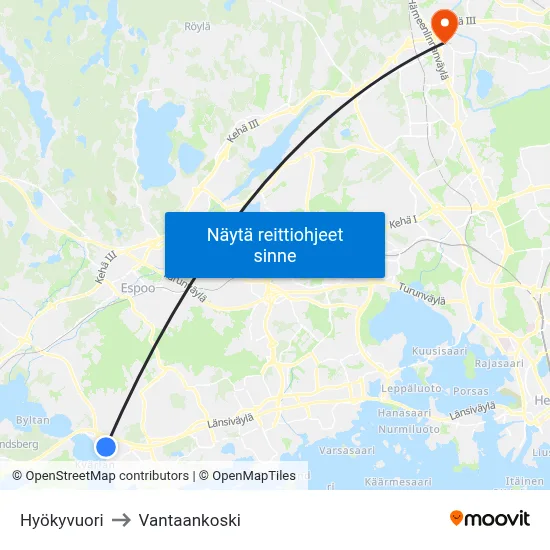 Hyökyvuori to Vantaankoski map