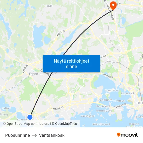 Puosunrinne to Vantaankoski map