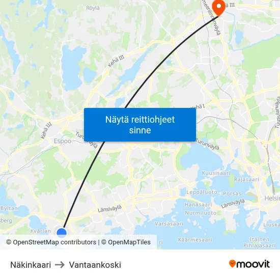 Näkinkaari to Vantaankoski map