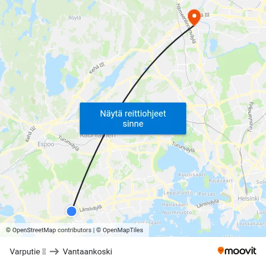 Varputie 🛍️ to Vantaankoski map