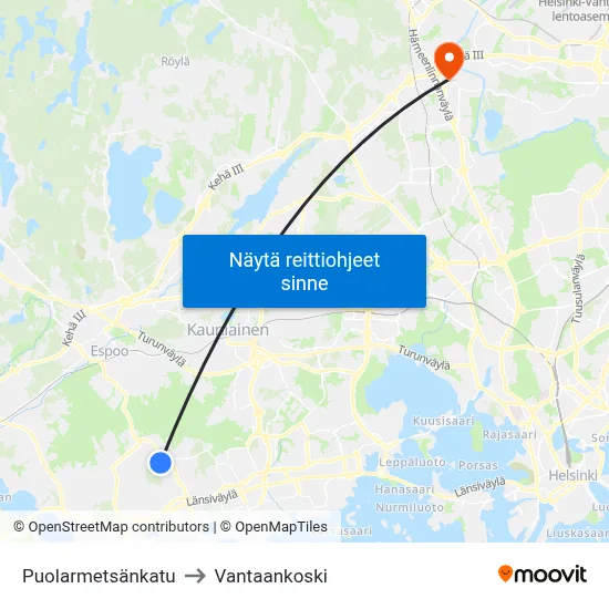 Puolarmetsänkatu to Vantaankoski map