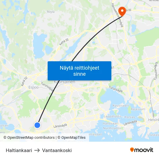 Haltiankaari to Vantaankoski map