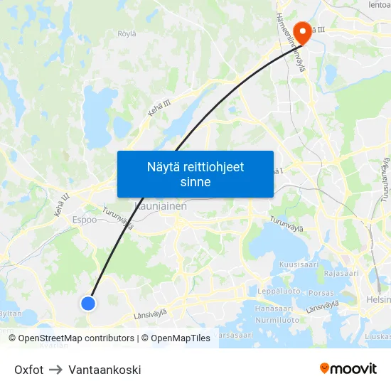 Oxfot to Vantaankoski map
