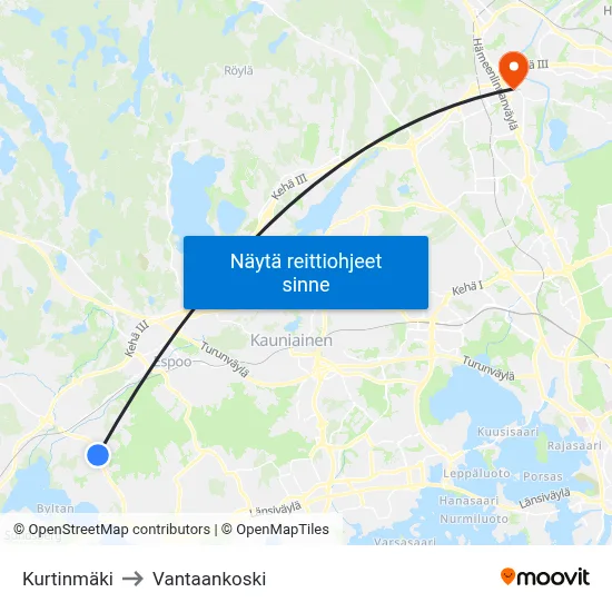 Kurtinmäki to Vantaankoski map