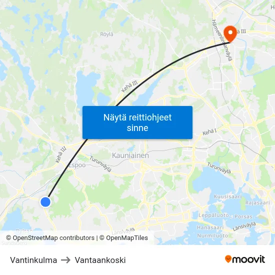 Vantinkulma to Vantaankoski map