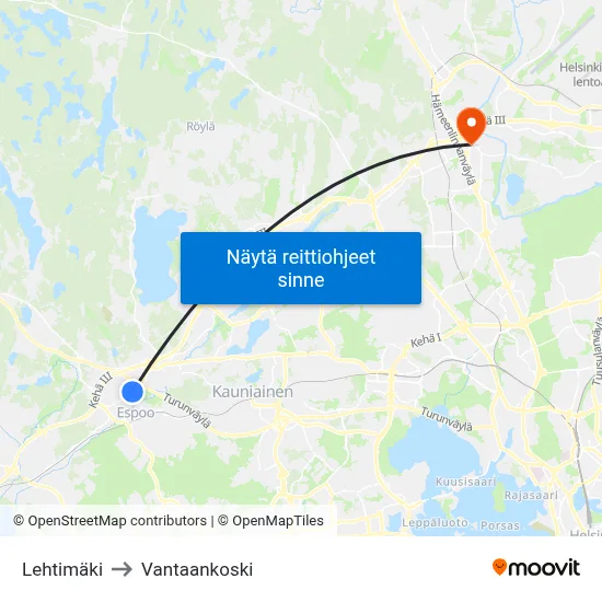Lehtimäki to Vantaankoski map
