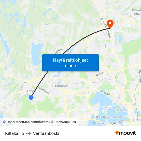 Kiltakallio to Vantaankoski map