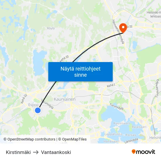 Kirstinmäki to Vantaankoski map