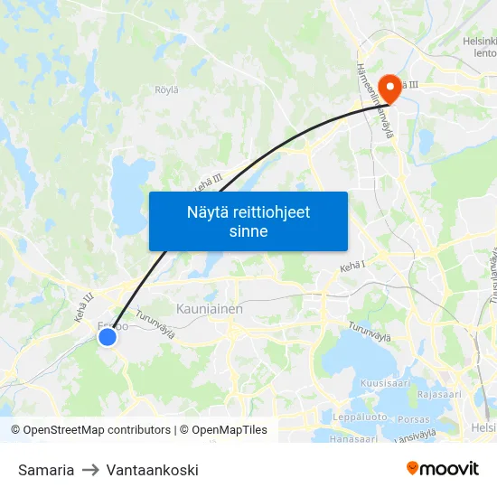 Samaria to Vantaankoski map