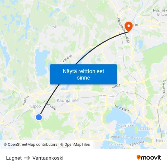 Lugnet to Vantaankoski map