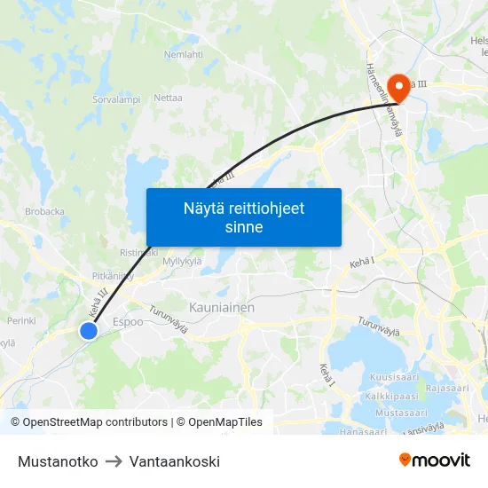 Mustanotko to Vantaankoski map