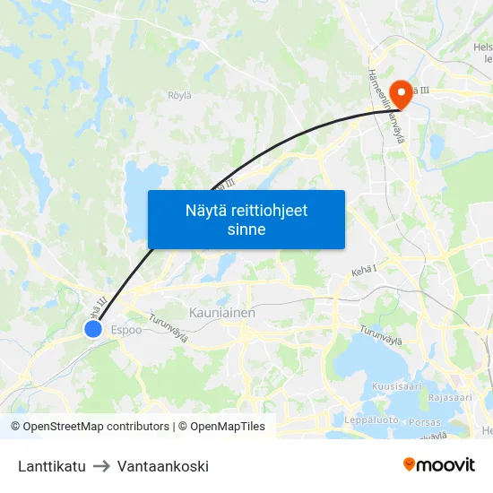 Lanttikatu to Vantaankoski map