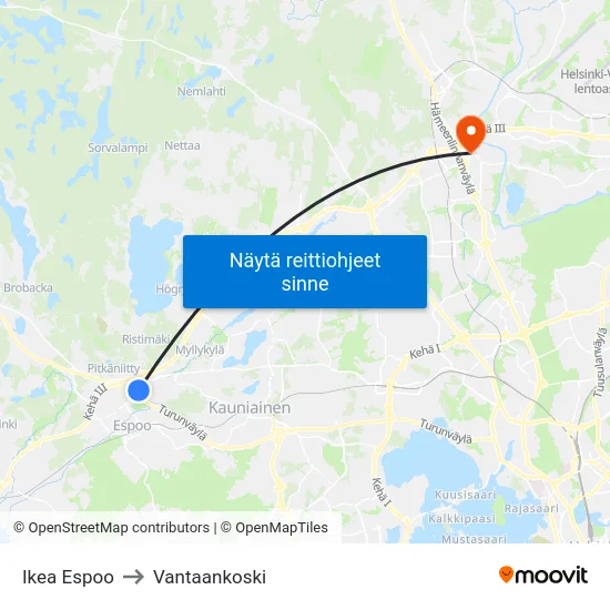 Ikea Espoo to Vantaankoski map