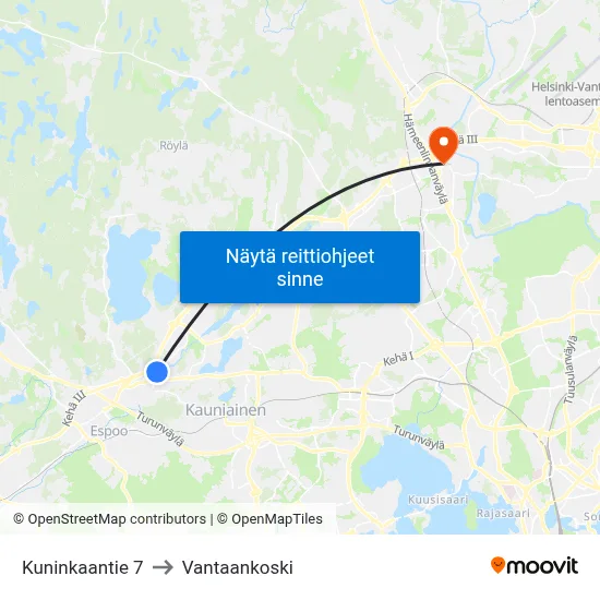 Kuninkaantie 7 to Vantaankoski map