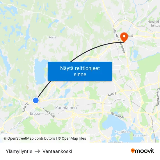 Ylämyllyntie to Vantaankoski map