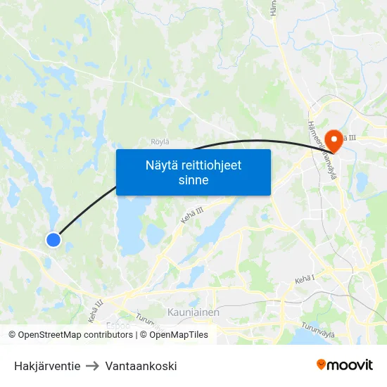 Hakjärventie to Vantaankoski map