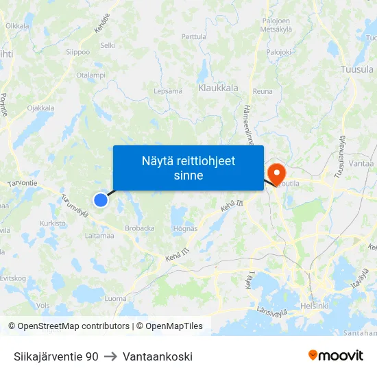Siikajärventie 90 to Vantaankoski map