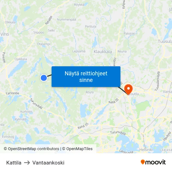 Kattila to Vantaankoski map