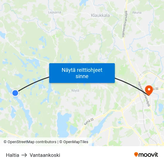 Haltia to Vantaankoski map