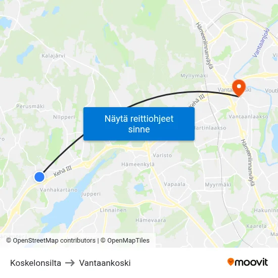 Koskelonsilta to Vantaankoski map