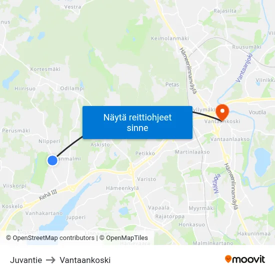 Juvantie to Vantaankoski map