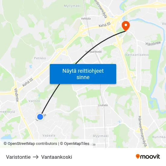 Varistontie to Vantaankoski map