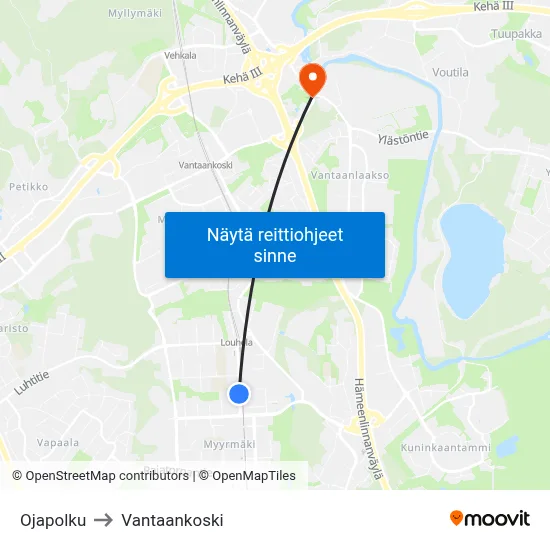 Ojapolku to Vantaankoski map