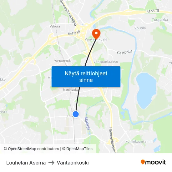 Louhelan Asema to Vantaankoski map