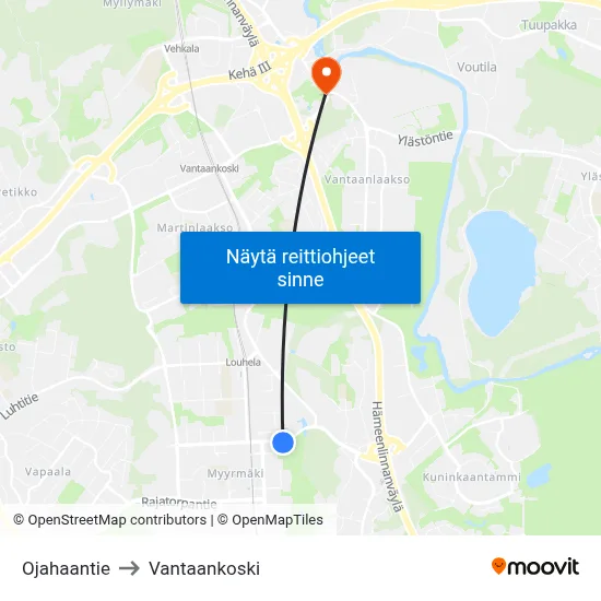 Ojahaantie to Vantaankoski map