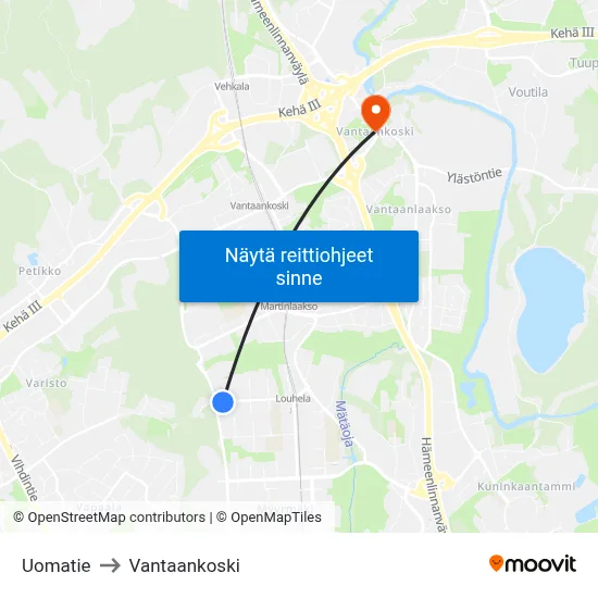 Uomatie to Vantaankoski map