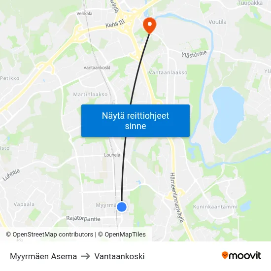 Myyrmäen Asema to Vantaankoski map
