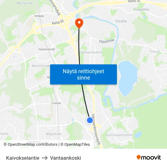 Kaivokselantie to Vantaankoski map
