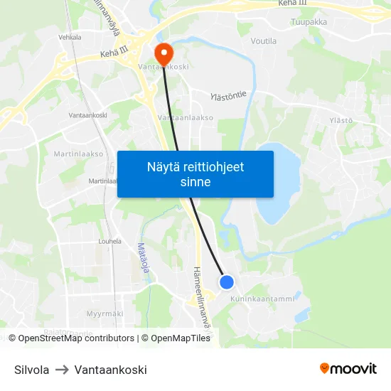 Silvola to Vantaankoski map
