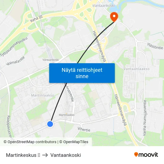 Martinkeskus 🏊 to Vantaankoski map