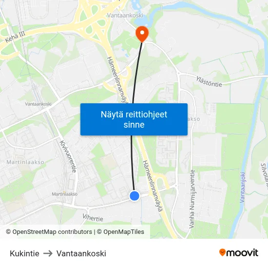 Kukintie to Vantaankoski map