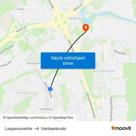 Laajavuorentie to Vantaankoski map