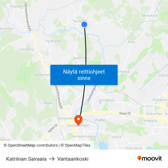 Katriinan Sairaala to Vantaankoski map