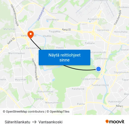 Säteritilankatu to Vantaankoski map