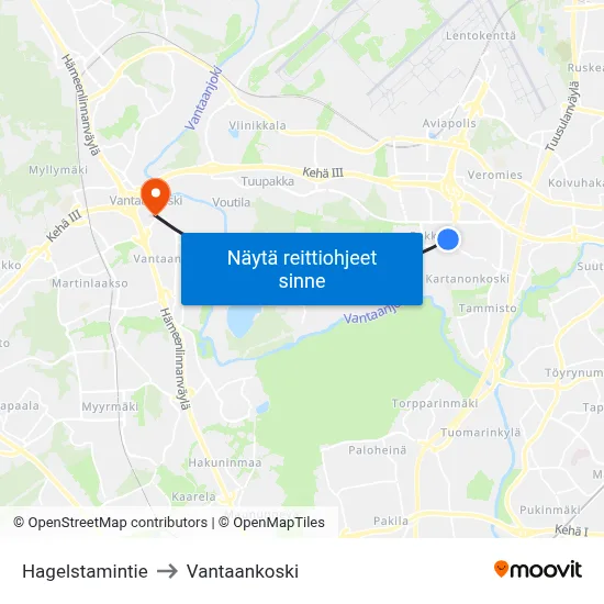 Hagelstamintie to Vantaankoski map