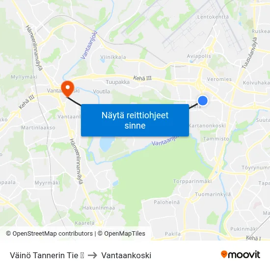 Väinö Tannerin Tie  🛍️ to Vantaankoski map