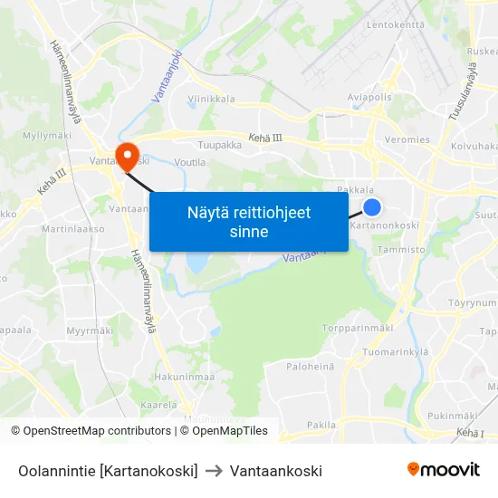 Oolannintie [Kartanokoski] to Vantaankoski map