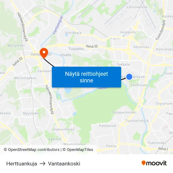 Herttuankuja to Vantaankoski map