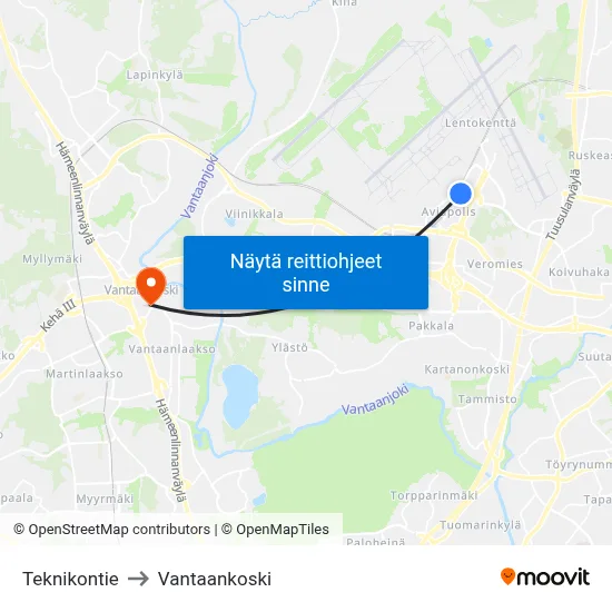Teknikontie to Vantaankoski map