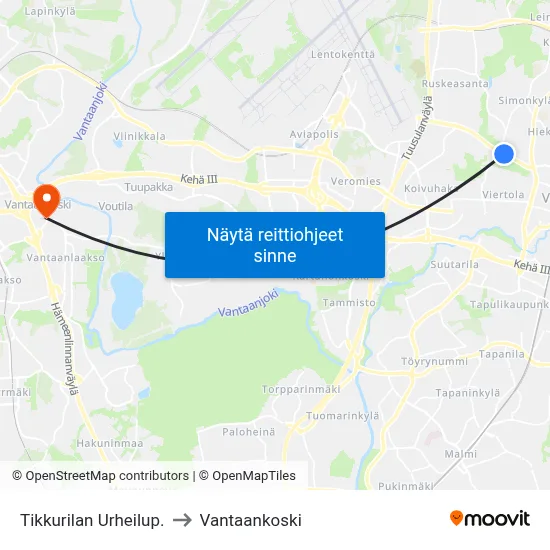 Tikkurilan Urheilup. to Vantaankoski map