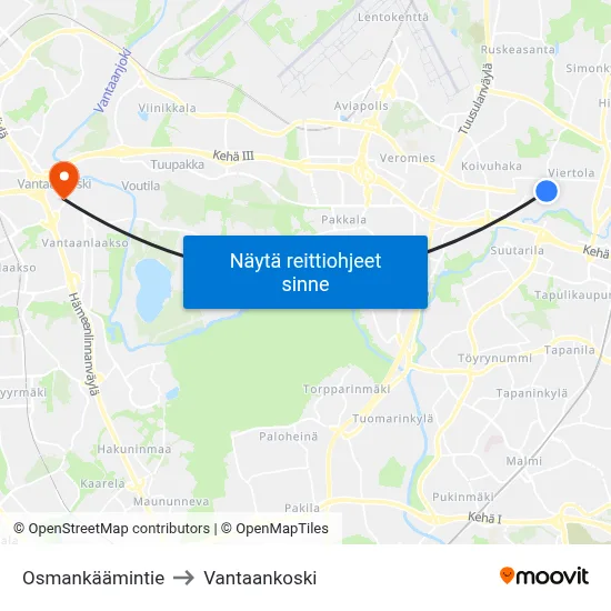Osmankäämintie to Vantaankoski map