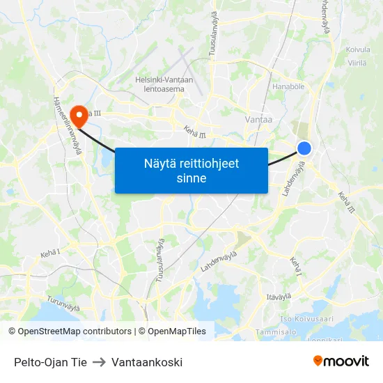 Pelto-Ojan Tie to Vantaankoski map