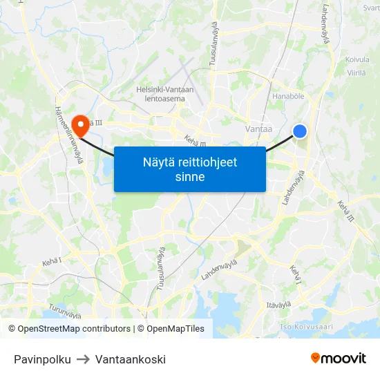 Pavinpolku to Vantaankoski map