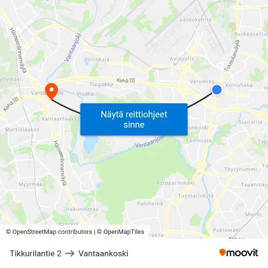 Tikkurilantie 2 to Vantaankoski map